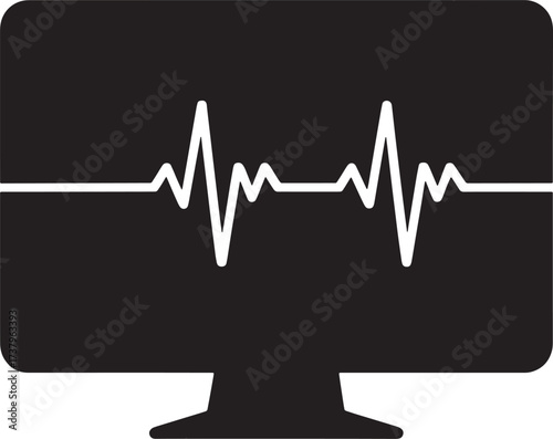 EKG Heart Beat Trace Rhythm Signal Diagnostic Black Computer Monitor Design