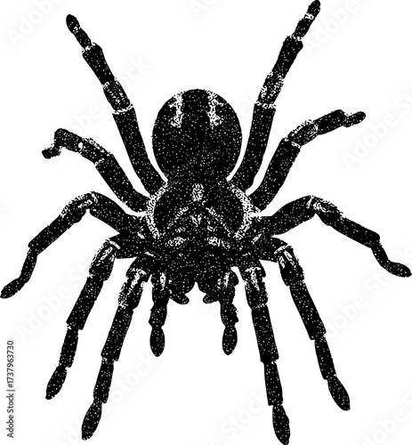 Black Silhouette of a Tarantula Spider with Eight Legs on a White Background