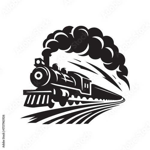 steam train rushing forward vector silhouette clip art logo design illustration