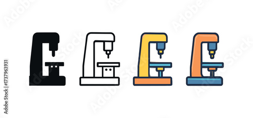 Vector icon milling machine four styles black solid glyph outline minimal flat multicolor filled cartoon flat shaded.