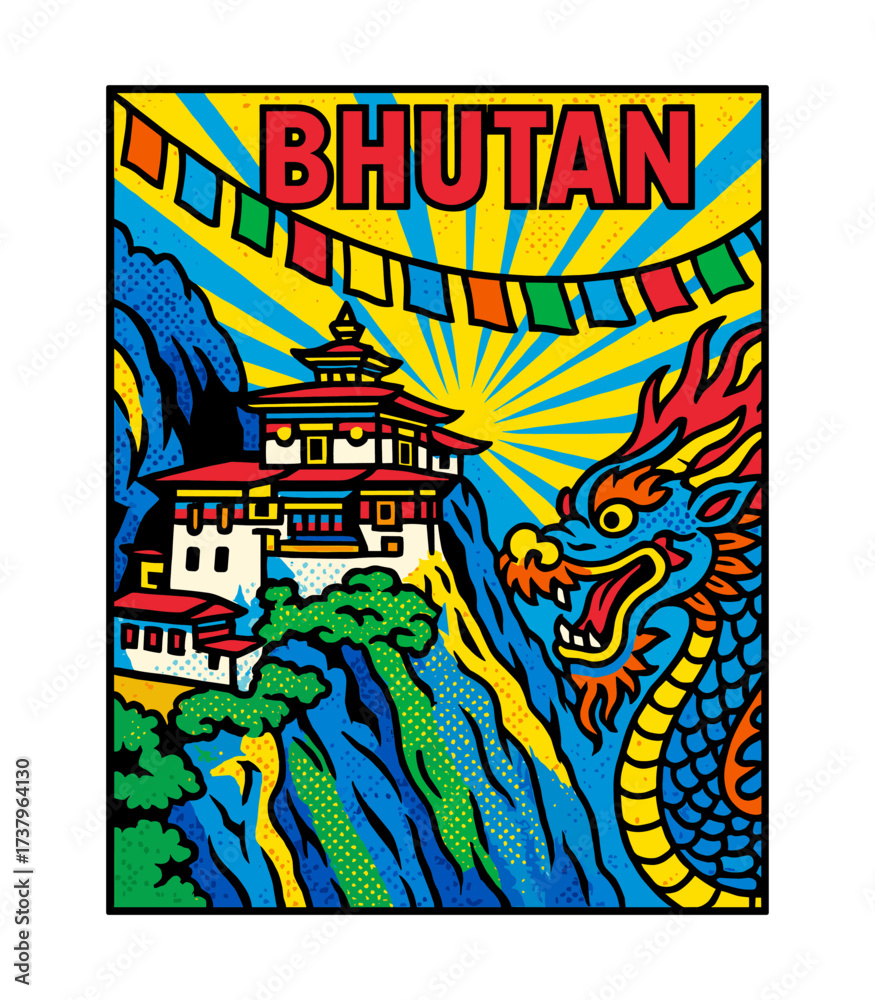 Obraz premium Pop Art Style Bhutan Travel Poster