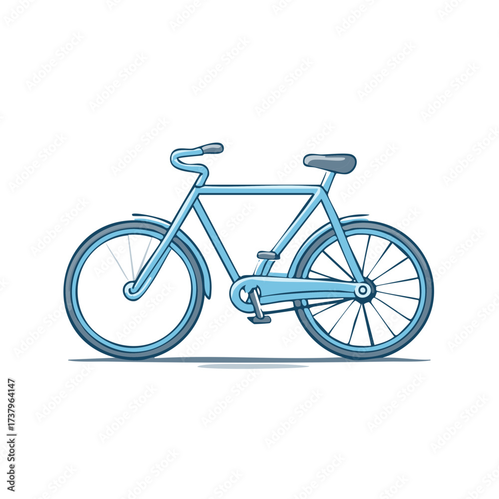 Obraz premium Stylish Blue Bicycle Illustration, Cartoon Style Commuter Bike, Simple Graphic Artwork for Leisure or Transportation