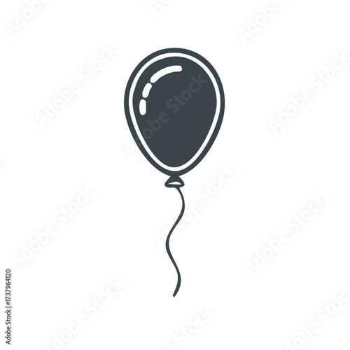 Simple Dark Gray Balloon with Wavy String Floating Gracefully Against White Background