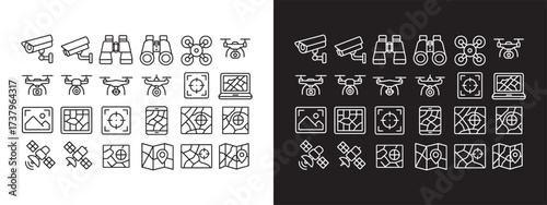 Military drones maps and location. Military technology icons