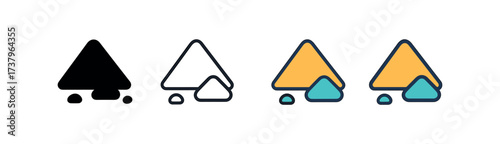 Vector icon gravel pile four styles black solid glyph outline minimal flat multicolor filled cartoon flat shaded.