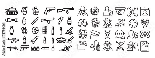 Weapons and Military Artificial Intelligence Icons. Military technology icons
