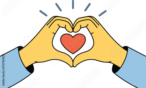 Hands forming a heart shape with a glowing red heart inside, symbolizing love and connection.
