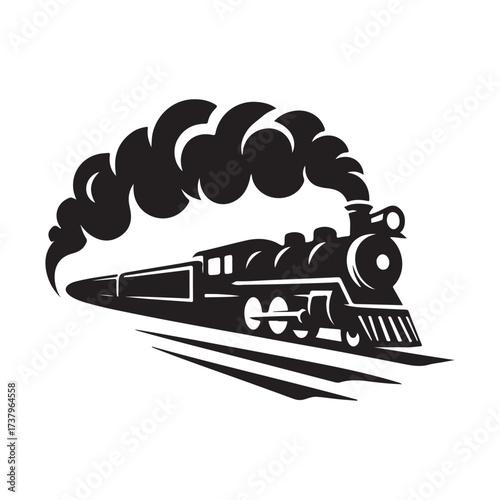 steam train rushing forward vector silhouette clip art logo design illustration