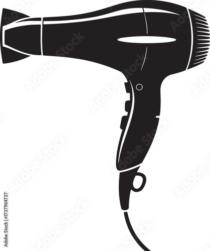Hot Hair Dryer Silhouette. Salon Equipment for Drying & Styling Hair Style Tool Illustration