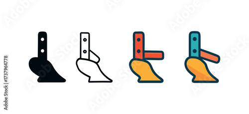 Vector icon plow attachment four styles black solid glyph outline minimal flat multicolor filled cartoon flat shaded.