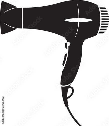 Hot Hair Dryer Silhouette. Salon Equipment for Drying & Styling Hair Style Tool Illustration
