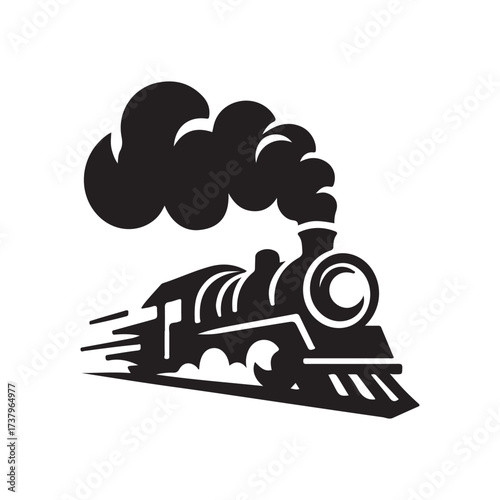 steam train rushing forward vector silhouette clip art logo design illustration