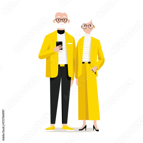 Man and woman pensioners. Financial illustrations