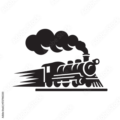 steam train rushing forward vector silhouette clip art logo design illustration