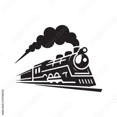 steam train rushing forward vector silhouette clip art logo design illustration