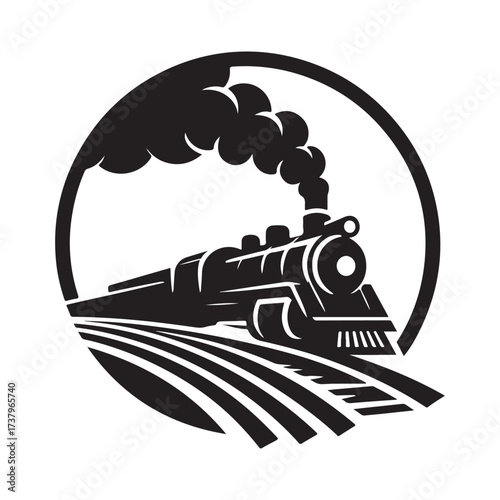 steam train rushing forward vector silhouette clip art logo design illustration