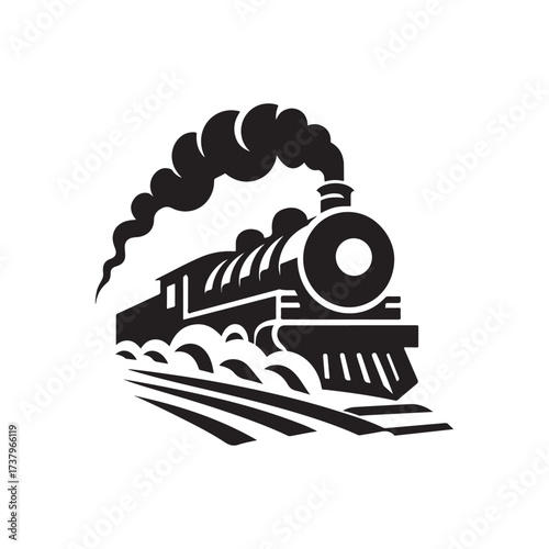 steam train rushing forward vector silhouette clip art logo design illustration