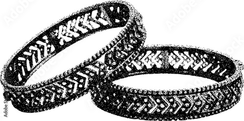 Intricately Designed Ornate Bangles with Geometric Patterns on White Background