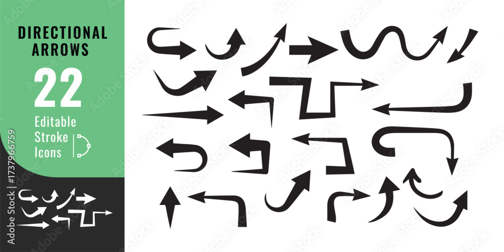 Naklejka premium Directional Arrows Icon Set – Navigation, Pointer and Interface Vector Design 