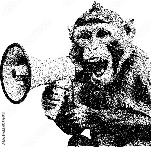 Monkey with Megaphone, Screaming, Announcing, Protesting, or Shouting