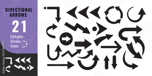 Directional Arrows Icon Set – Navigation, Pointer and Interface Vector Design
