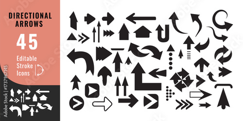 Directional Arrows Icon Set – Navigation, Pointer and Interface Vector Design
