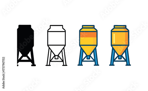 Vector icon cement silo four styles black solid glyph outline minimal flat multicolor filled cartoon flat shaded.