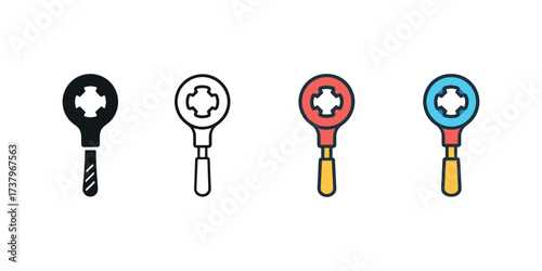 Vector icon pipe threader four styles black solid glyph outline minimal flat multicolor filled cartoon flat shaded.