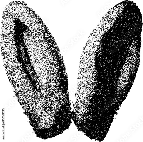 Stylized Black and White Illustration of Two Bunny Ears with Stippling Texture