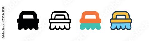 Vector icon brush scrub four styles black solid glyph outline minimal flat multicolor filled cartoon flat shaded.