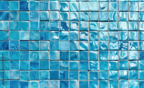 Blue Tile Texture. Background with Reflection. Use Mosaic, bathroom, pool
