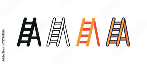 Vector icon steel ladder four styles black solid glyph outline minimal flat multicolor filled cartoon flat shaded.