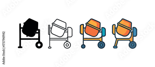 Vector icon plaster mixer four styles black solid glyph outline minimal flat multicolor filled cartoon flat shaded.