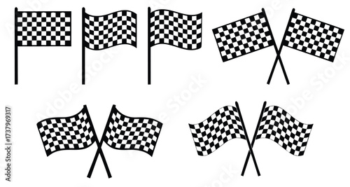 Checkered flag for car racing, set start and finish crossed sport racing flags, race flag icon - for stock
