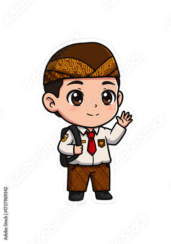 Cute Cartoon Indonesian Student Character png clear alpha channel cutout isolated on transparent background