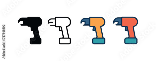 Vector icon rebar tying tool four styles black solid glyph outline minimal flat multicolor filled cartoon flat shaded.