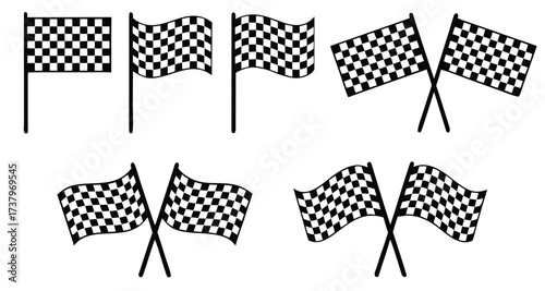 Checkered flag for car racing, set start and finish crossed sport racing flags, race flag icon - for stock
