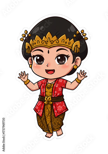 Cute Cartoon Javanese Bride Character Illustration png clear alpha channel cutout isolated on transparent background