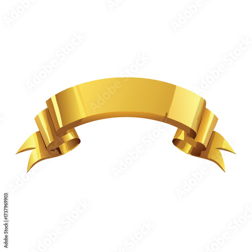 Golden curved ribbon banner with glossy finish and pointed ends vector illustration