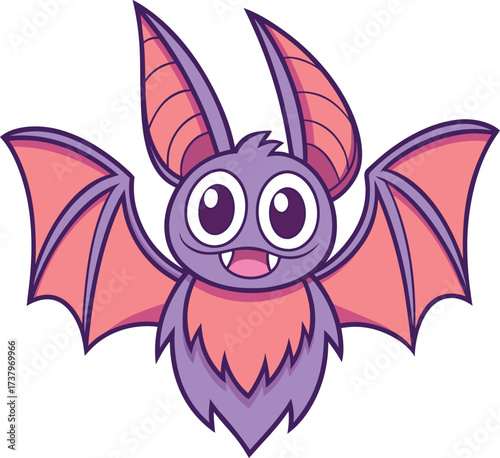 Vector art of cute cartoon bat with big eyes and wings spread