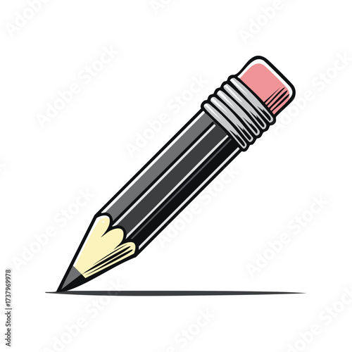 Drawing pencil with eraser on end writing line single object art tool vector