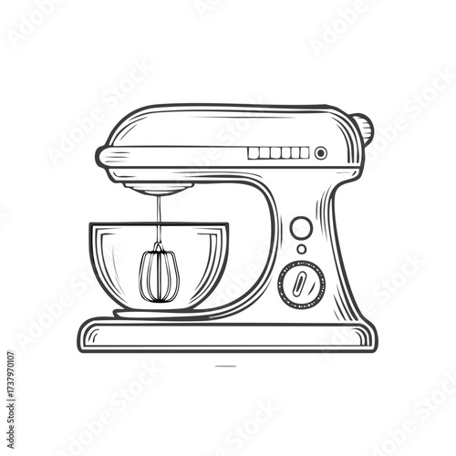 Vintage Style Stand Mixer Kitchen Appliance Line Art Illustration
