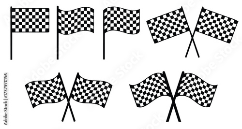 Checkered flag for car racing, set start and finish crossed sport racing flags, race flag icon - for stock
