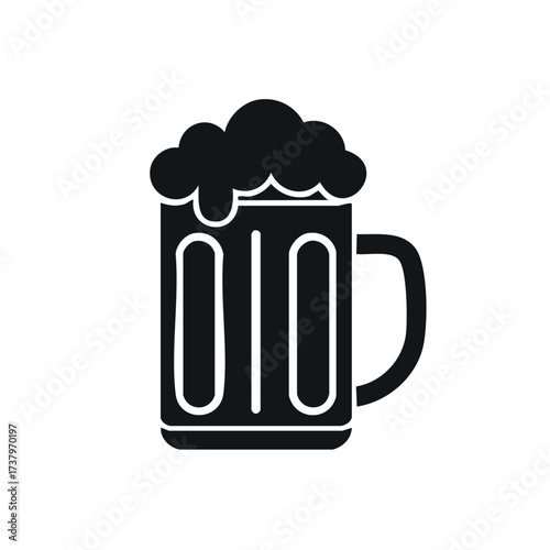 Black and White Vector Illustration of a Beer Mug with Foam