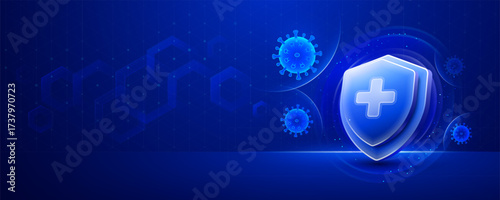 Blue shield protecting against viruses concept of immunity and health