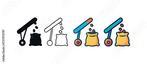 Vector icon seed conveyor four styles black solid glyph outline minimal flat multicolor filled cartoon flat shaded.
