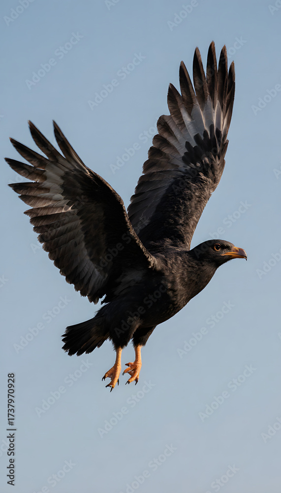 Fototapeta premium Black hawk soaring in the sky symbolizing bird migration 