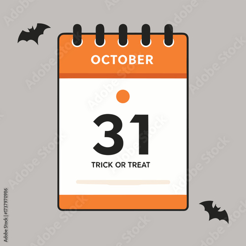 Vector art of october 31st calendar page showing trick or treat with bats, representing halloween