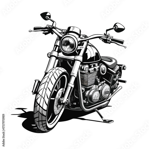 Black and white illustration of a vintage motorcycle on a white background vector illustration