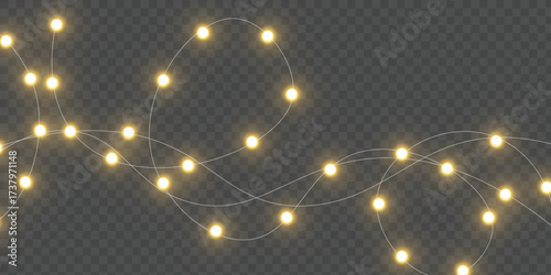 Vector Christmas lights. Christmas garland PNG. Christmas light PNG. Christmas decoration, LED lamps.